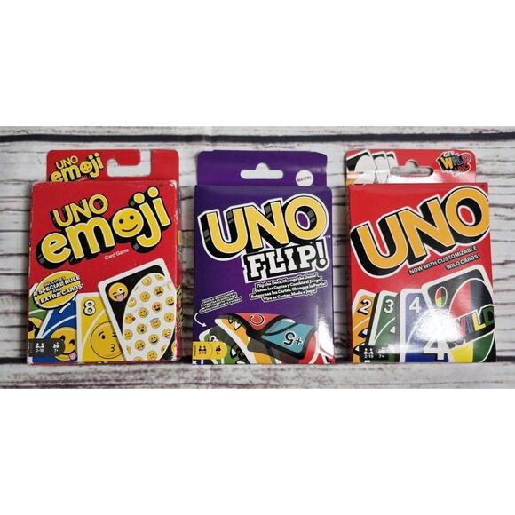Three (3) Packs of Uno Cards-Uno Emoji, Get Wild 4 Uno & Uno Flip, All New - Picture 1 of 7